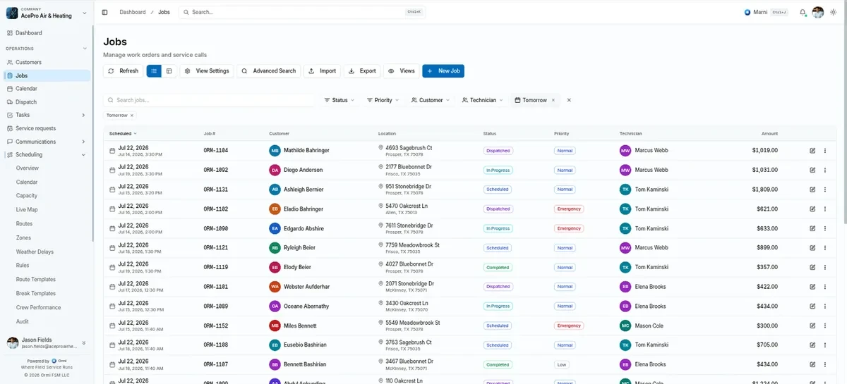 Ormi jobs board with status pipeline