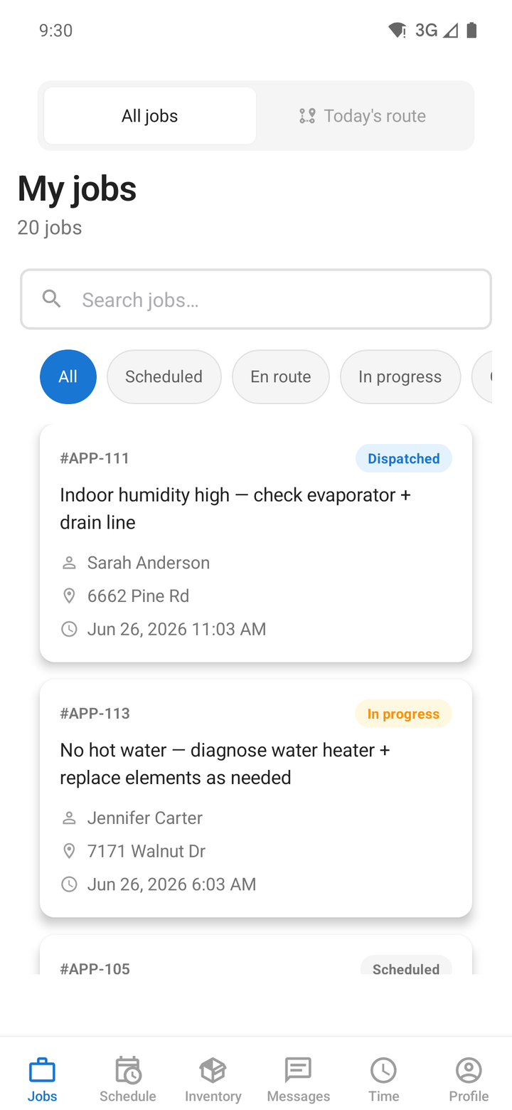 Ormi Field Jobs list on Android